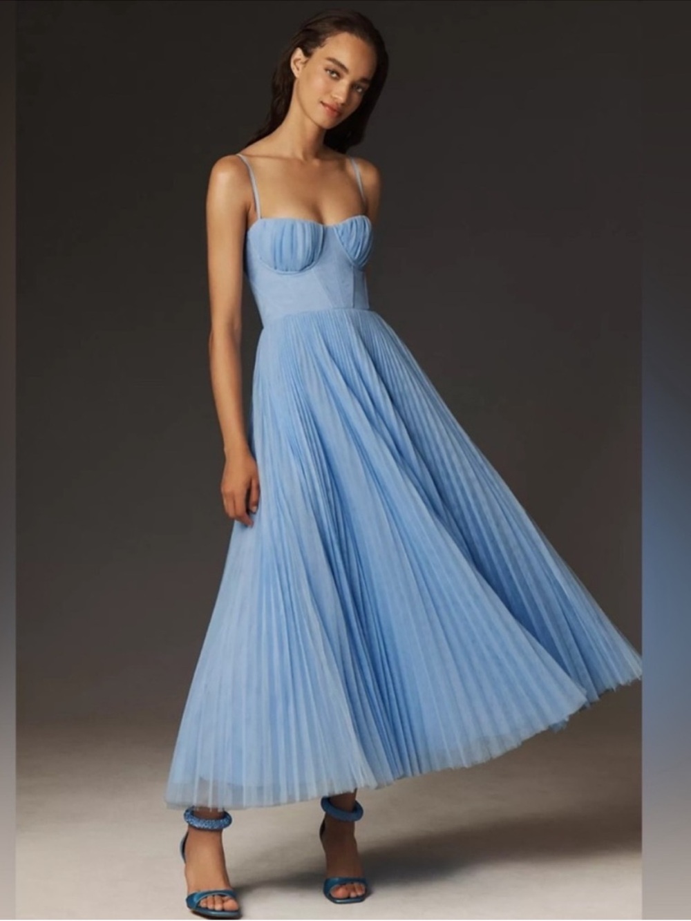 Anthropologie Hutch Dress Amara Tulle Bustier Midi in Baby Blue